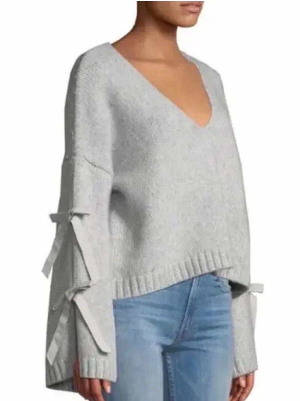 cinq a sept Sideline Cropped Tie-Sleeve Wool Sweater XS